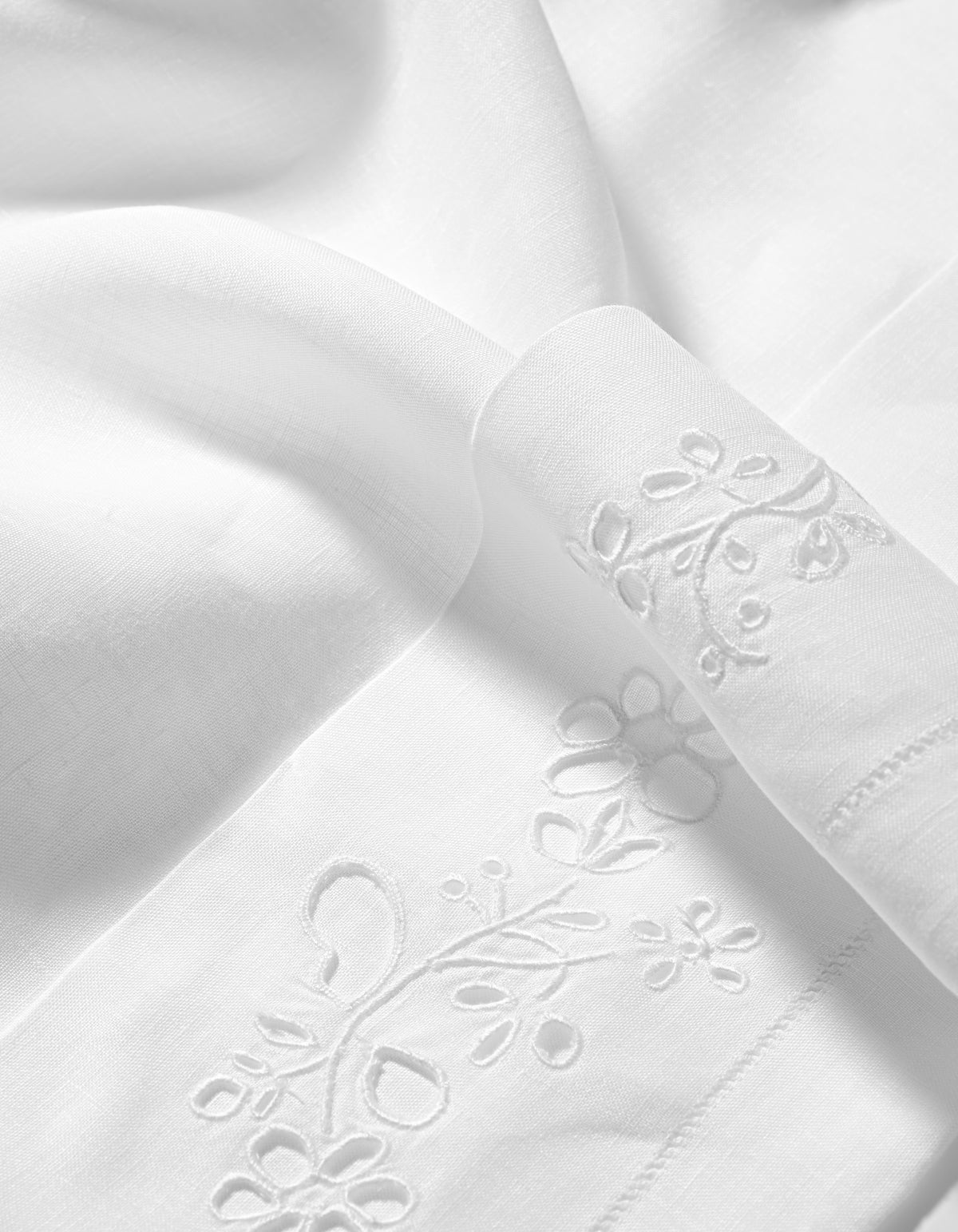 Field Flower Top Sheet in Pure White with Broderie Anglaise