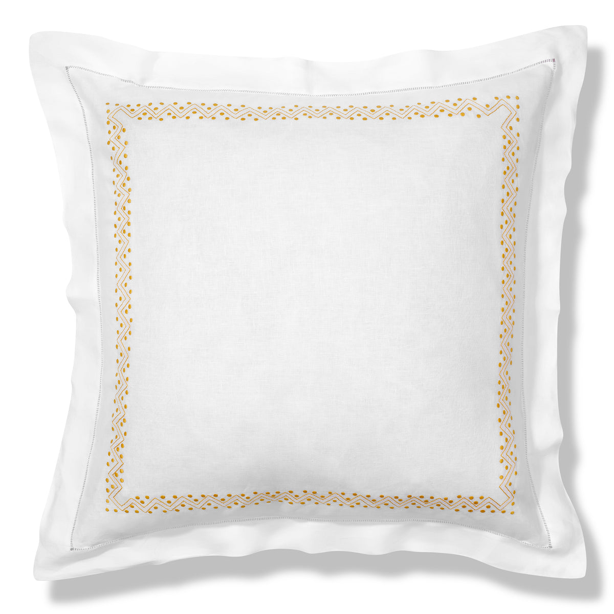 Sheherazade Oxford Pillowcase in Pure White with Ochre Broderie