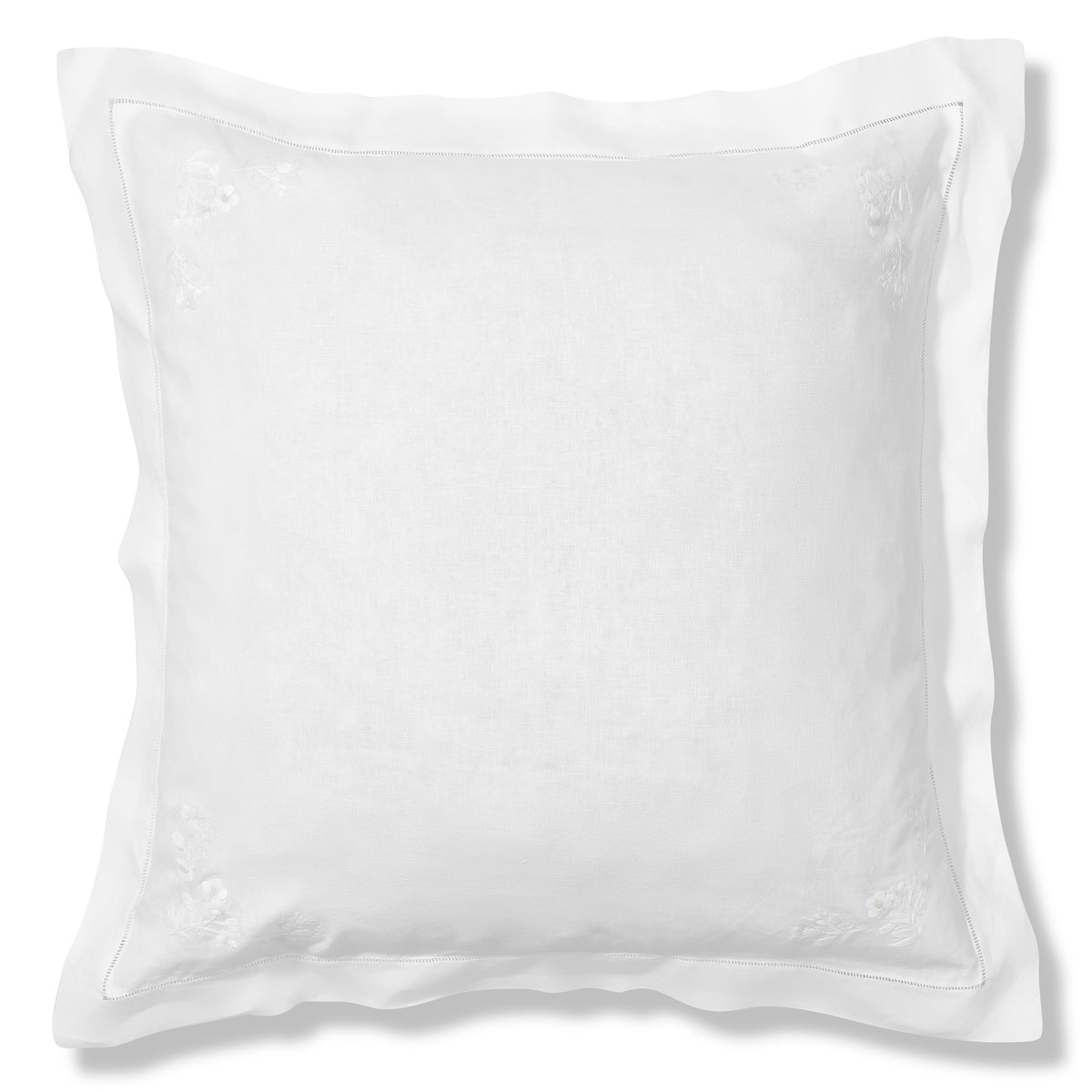 Field Flower Oxford Pillowcase in Pure White with Blanc Broderie