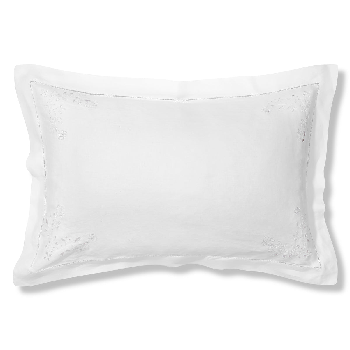Field Flower Oxford Pillowcase in Pure White with Broderie Anglaise