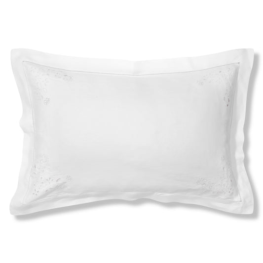 Field Flower Oxford Pillowcase in Pure White with Broderie Anglaise