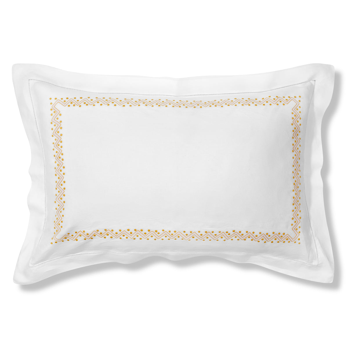 Sheherazade Oxford Pillowcase in Pure White with Ochre Broderie