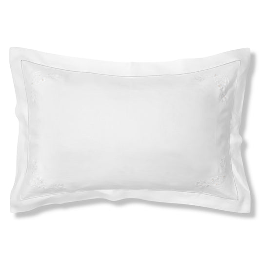 Field Flower Oxford Pillowcase in Pure White with Blanc Broderie