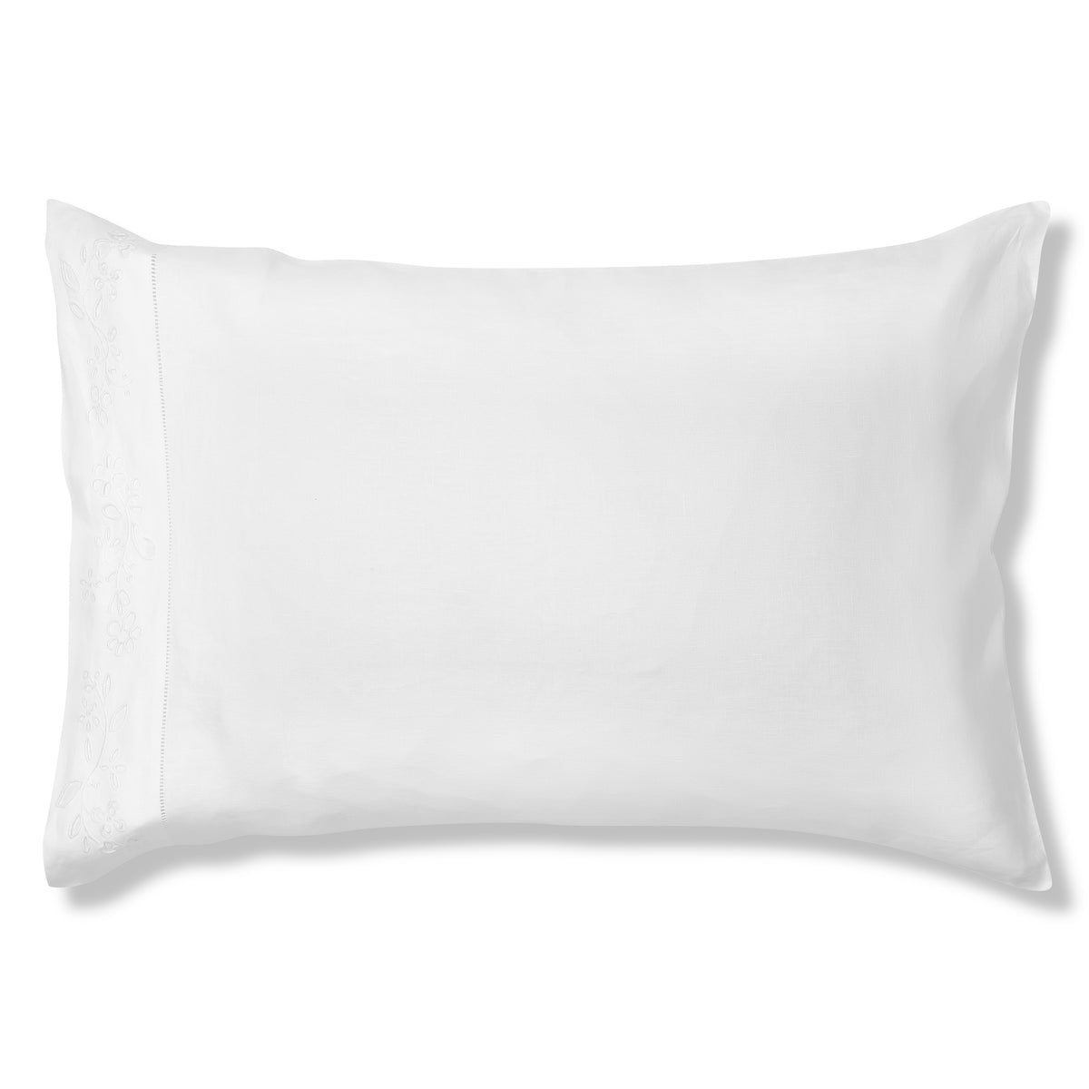 Field Flower Housewife Pillowcase in Pure White with Broderie Anglaise