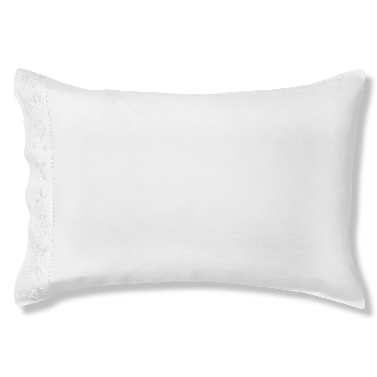 Field Flower Housewife Pillowcase in Pure White with Blanc Broderie