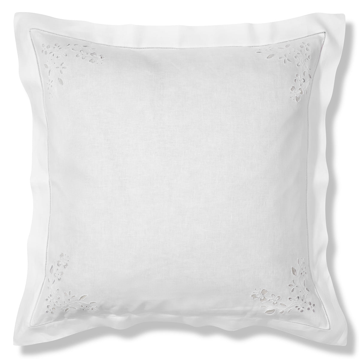 Field Flower Oxford Pillowcase in Pure White with Broderie Anglaise