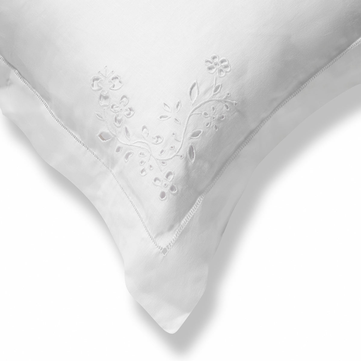 Field Flower Oxford Pillowcase in Pure White with Broderie Anglaise