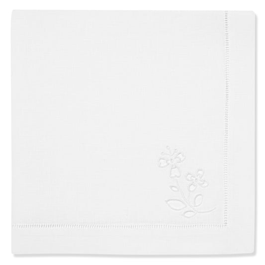 Set of Field Flax Flower Napkins in Pure White with Broderie Anglaise