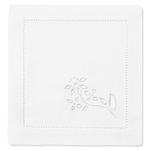 Set of Field Cornflower Cocktail Napkins in Pure White with Broderie Anglaise