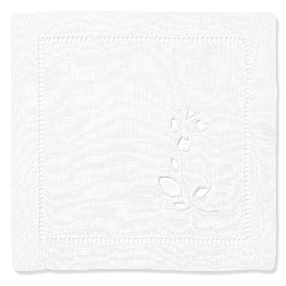 Set of Field Flax Flower Cocktail Napkins in Pure White with Broderie Anglaise