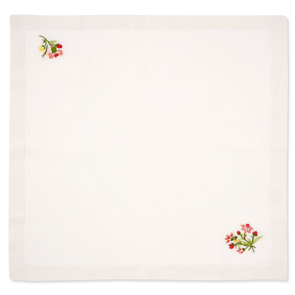 Set of Field Meadow Flower Napkins in Natural White with Scarlet Broderie