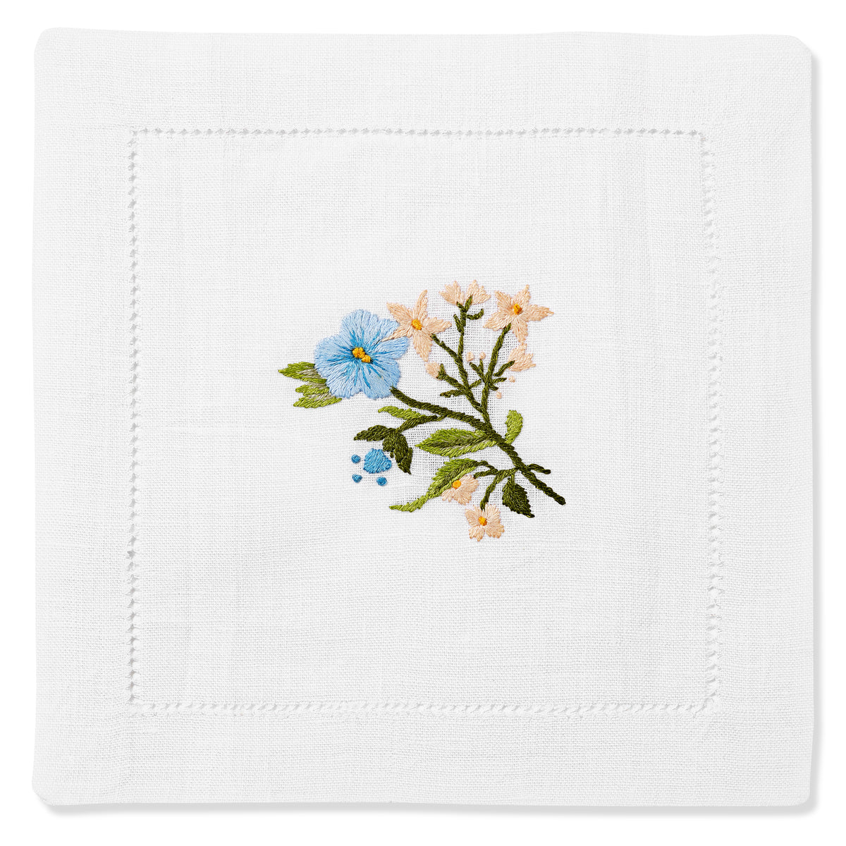 Set of Field Flower Cocktail Napkins in Pure White with Pastel Broderie