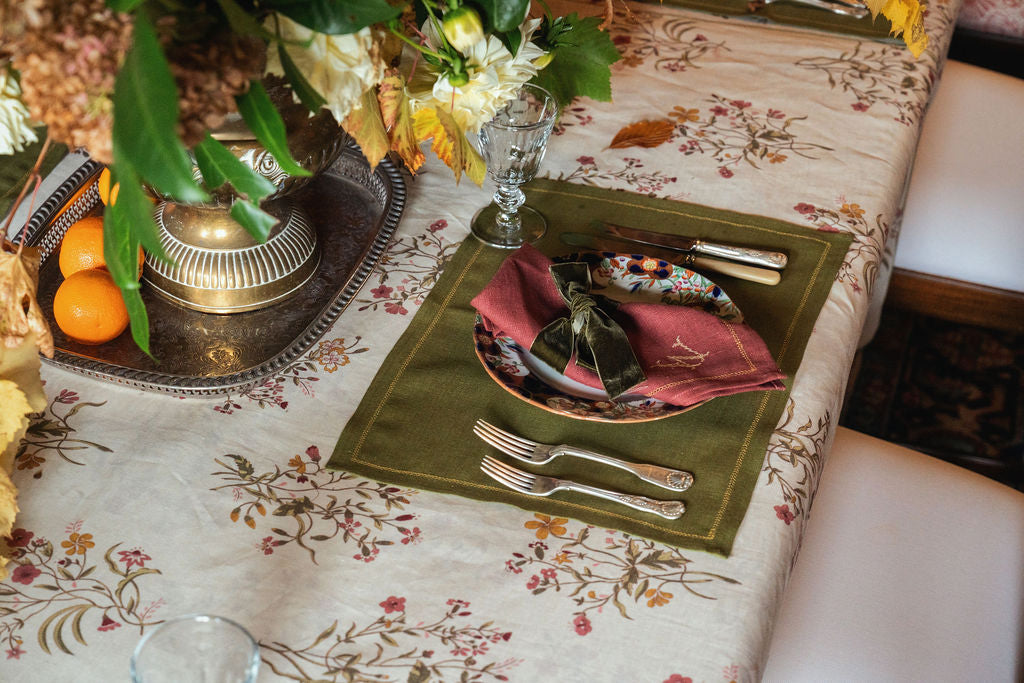 Scarlet Flax & Field Flowers Printed Tablecloth