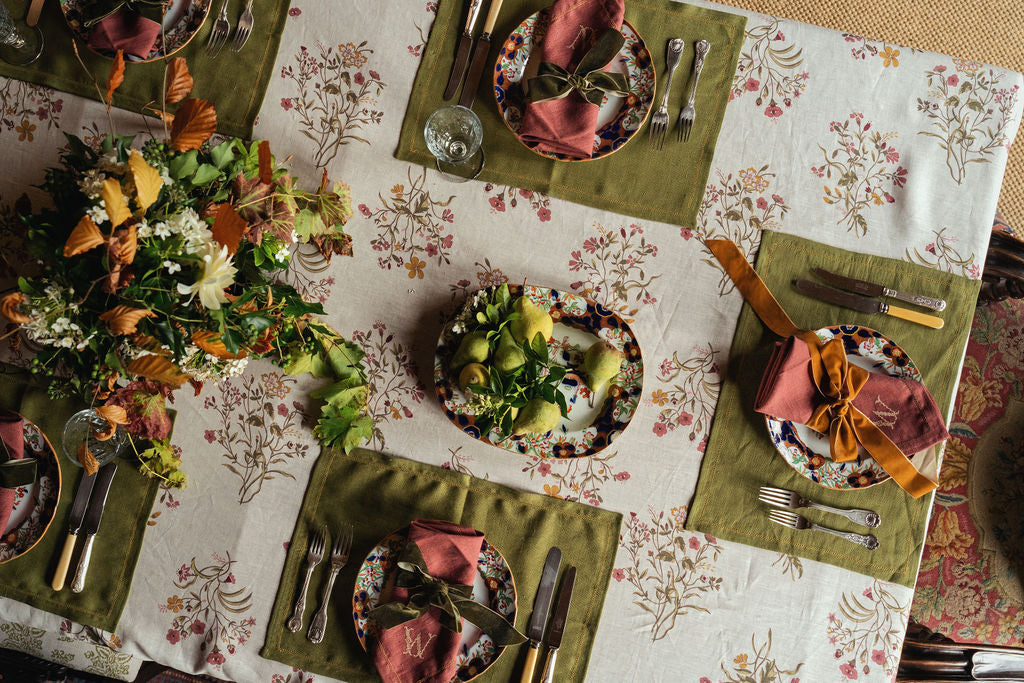 Scarlet Flax & Field Flowers Printed Tablecloth