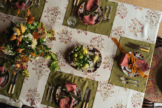Scarlet Flax & Field Flowers Printed Tablecloth