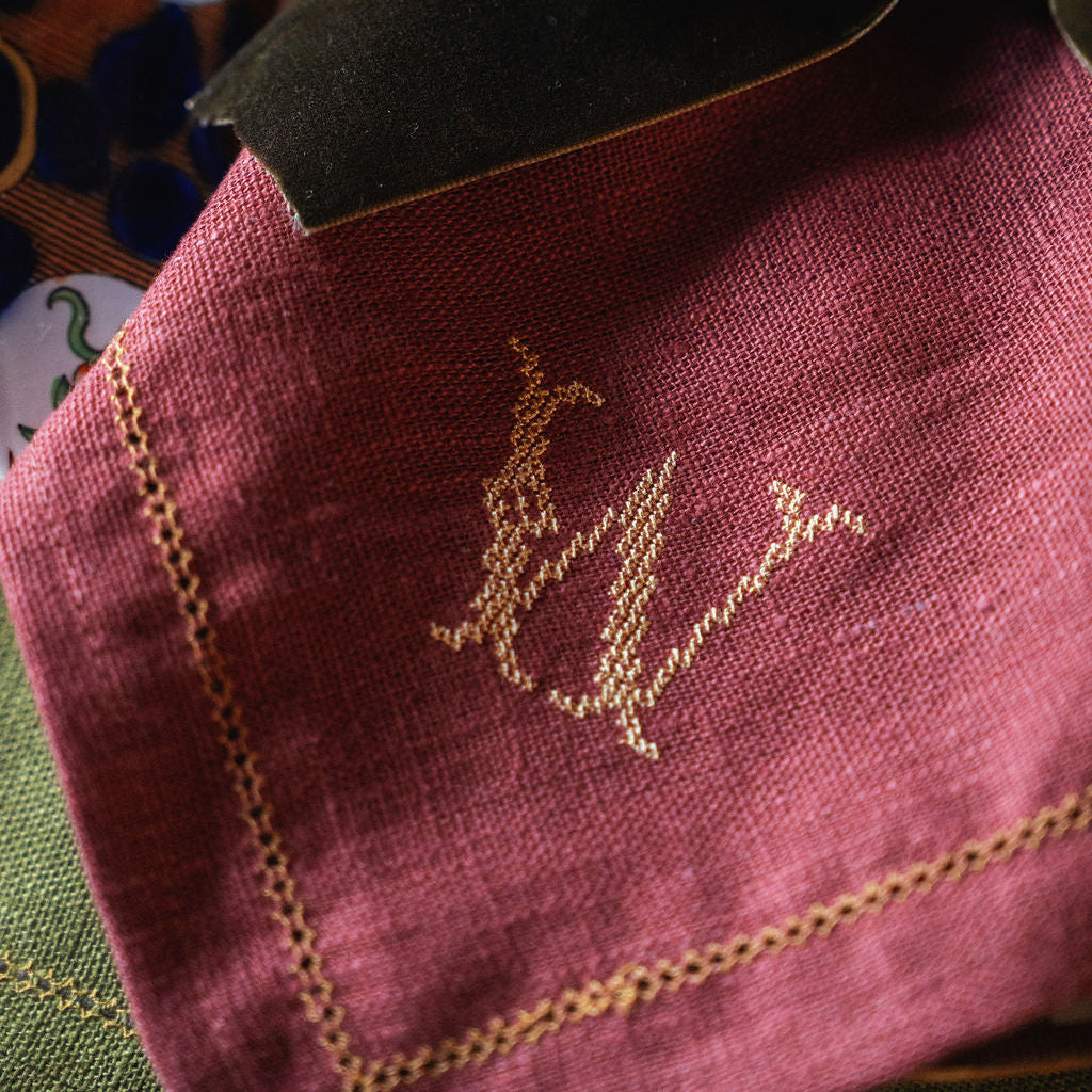 Set of Monogrammed Marsala Napkins with Ochre Hemstitch