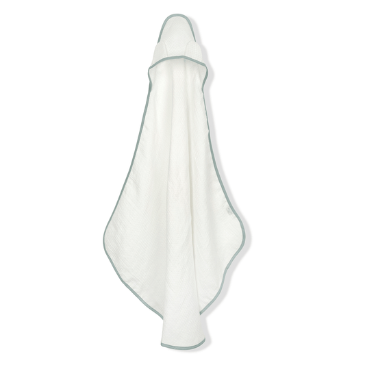 Baby Towel with Ears in Ivory White Waffle with Parma Grey trim