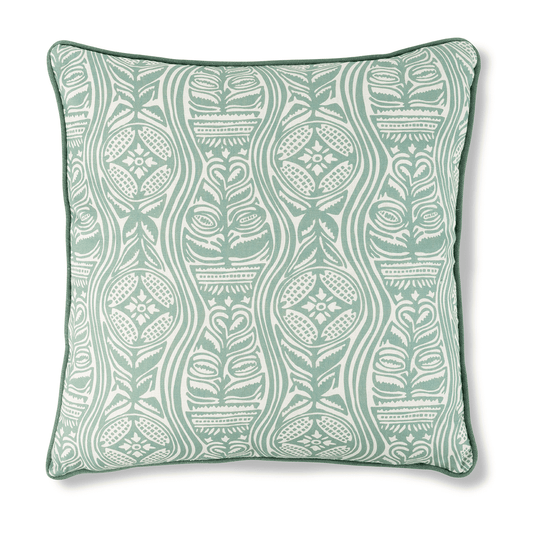 Dacha Print Cushion in Teal with Teal trim