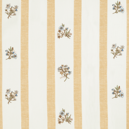 Sample - Flax & Field Posy Stripe Dual Use Printed Linen Ochre/Oyster