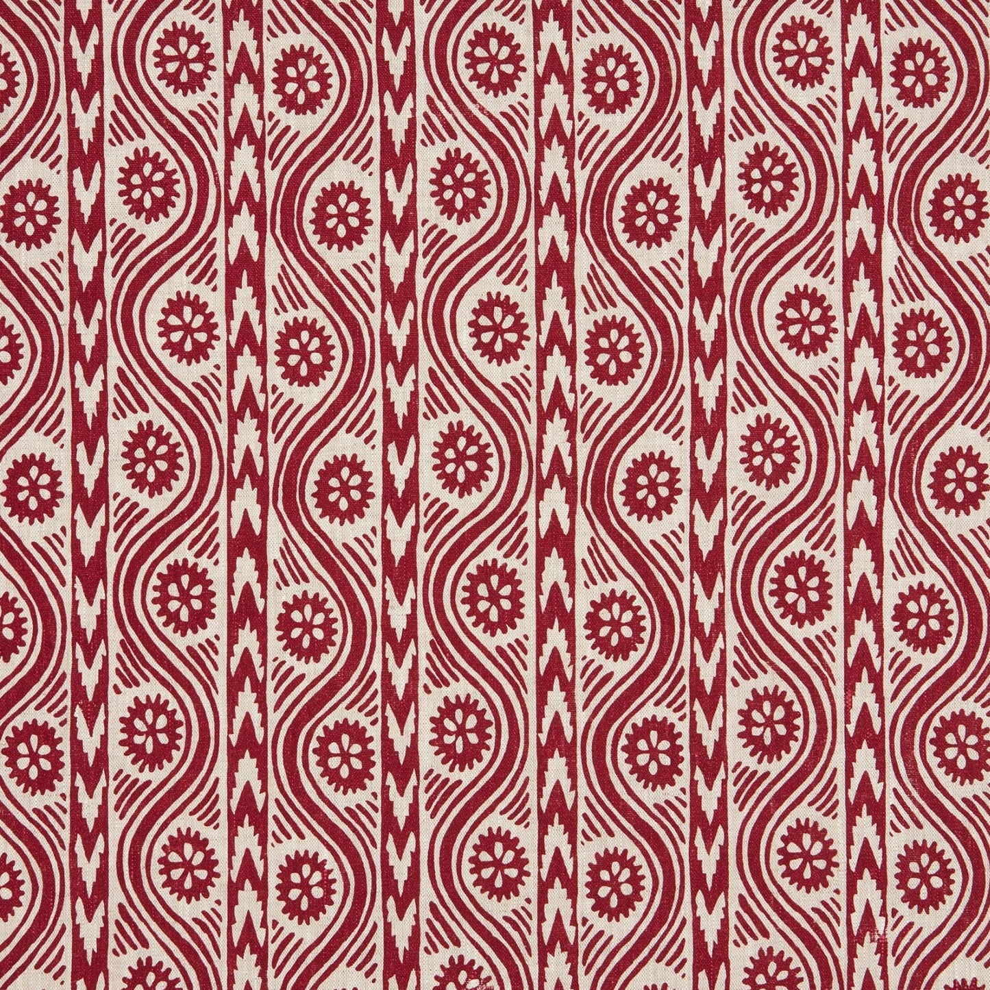 Sample - Paper-backed Ruslan Printed Linen Wallcovering Red/Natural