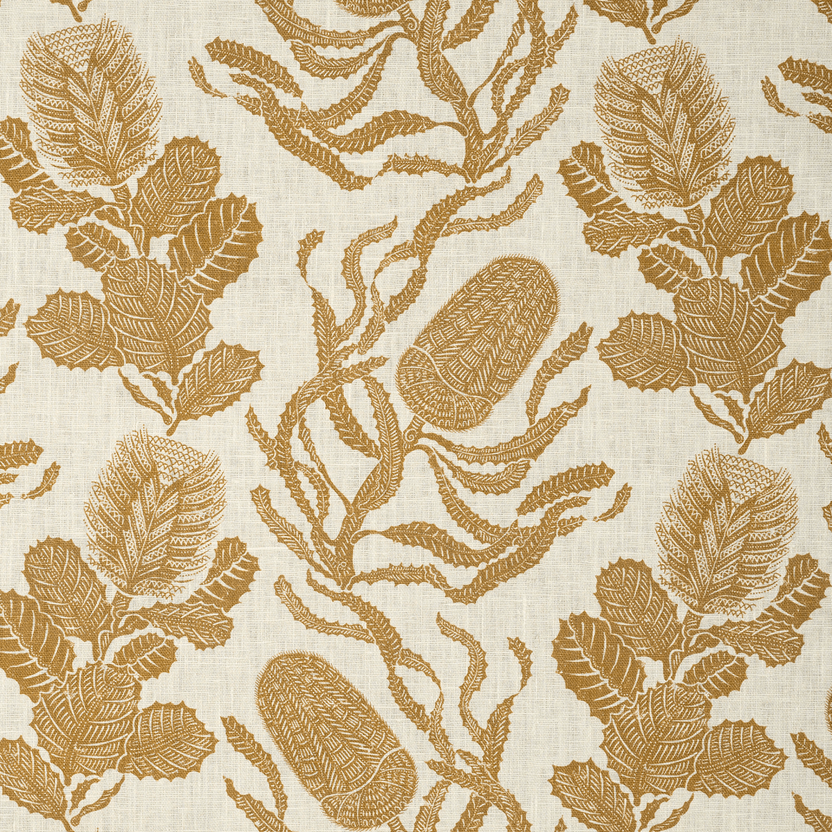 Sample – Cape Botanical Dual Use Printed Linen Old Gold/Oyster