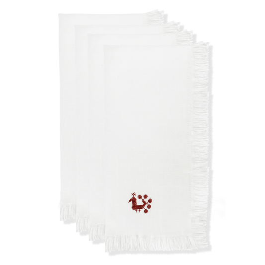 Set of 4 Frayed Edge Napkins with Cockerel Embroidery