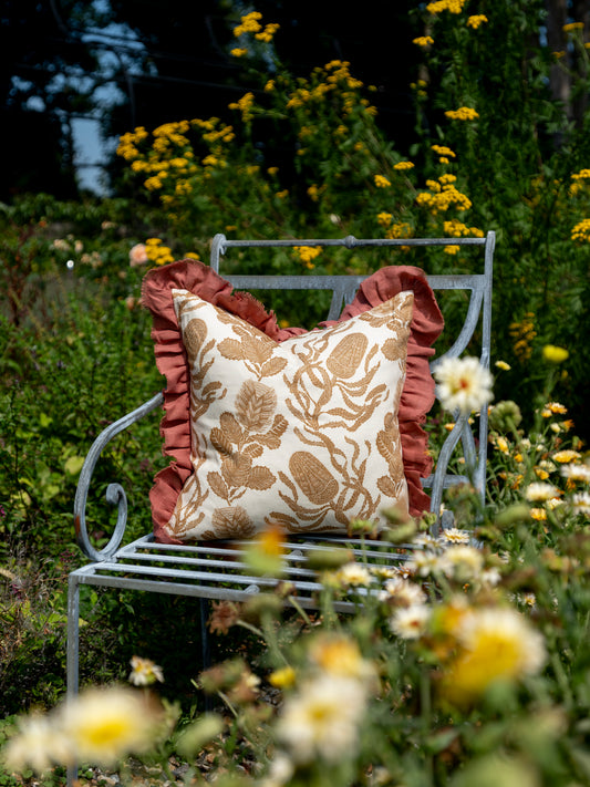 Cape Botanical Dual Use Printed Linen Old Gold/Oyster