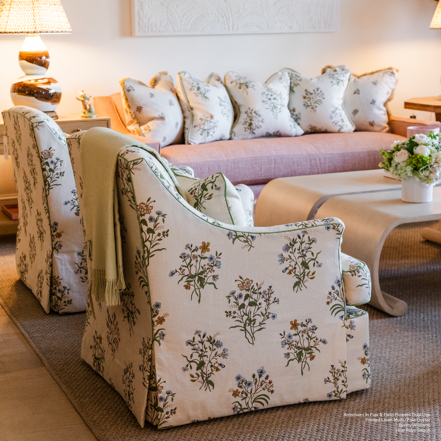 Flax & Field Flowers Dual Use Printed Linen Multi/Pale Oyster