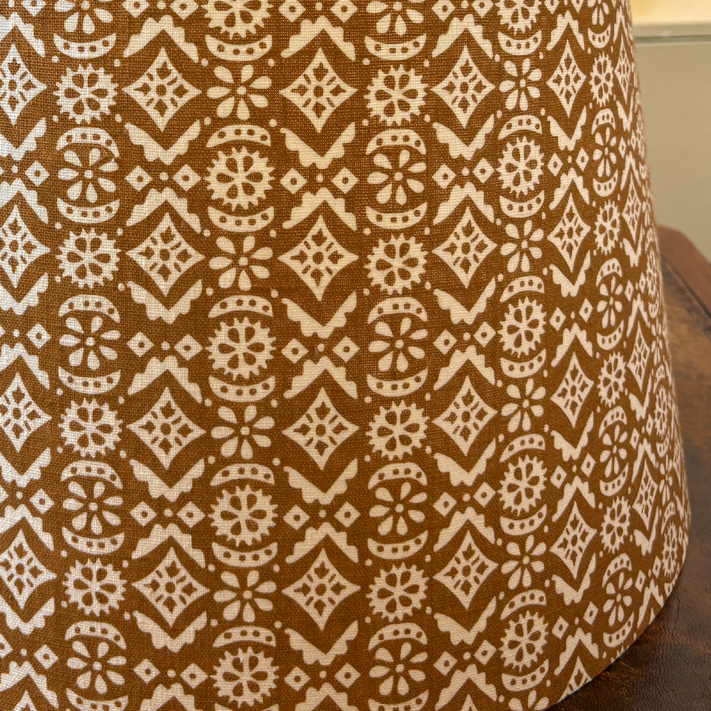 lampshade in hawelka old gold print linen