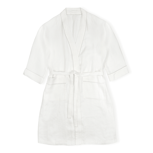 Liège Robe in Ivory White Waffle with Parma Grey Hemstitch