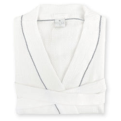 Liège Robe in Ivory White Waffle with Indigo Hemstitch