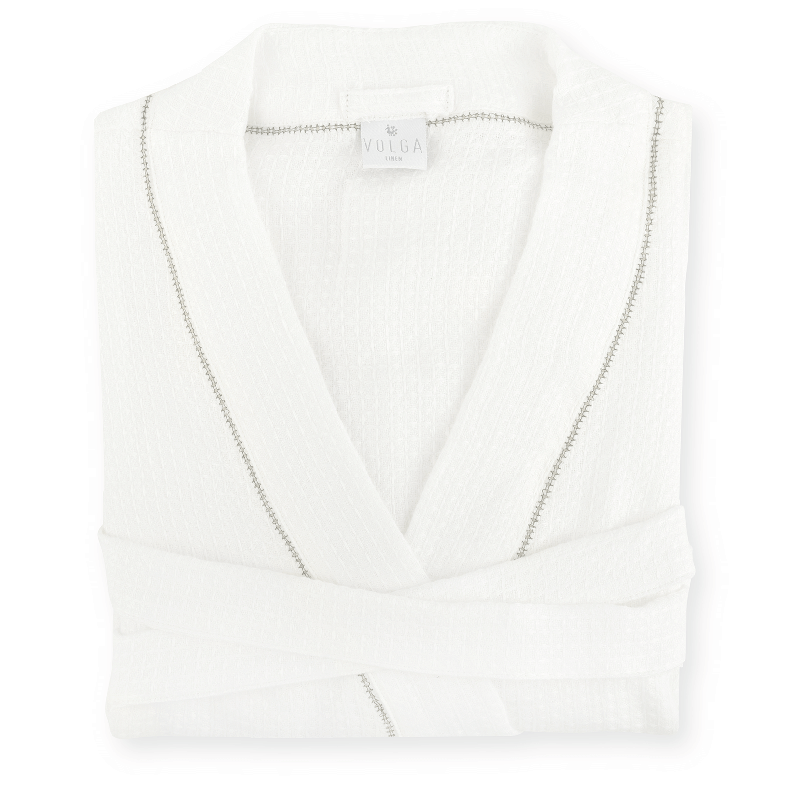 Liège Robe in Ivory White waffle with Olive Hemstitch