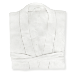 Liège Robe in Ivory White Waffle with Parma Grey Hemstitch
