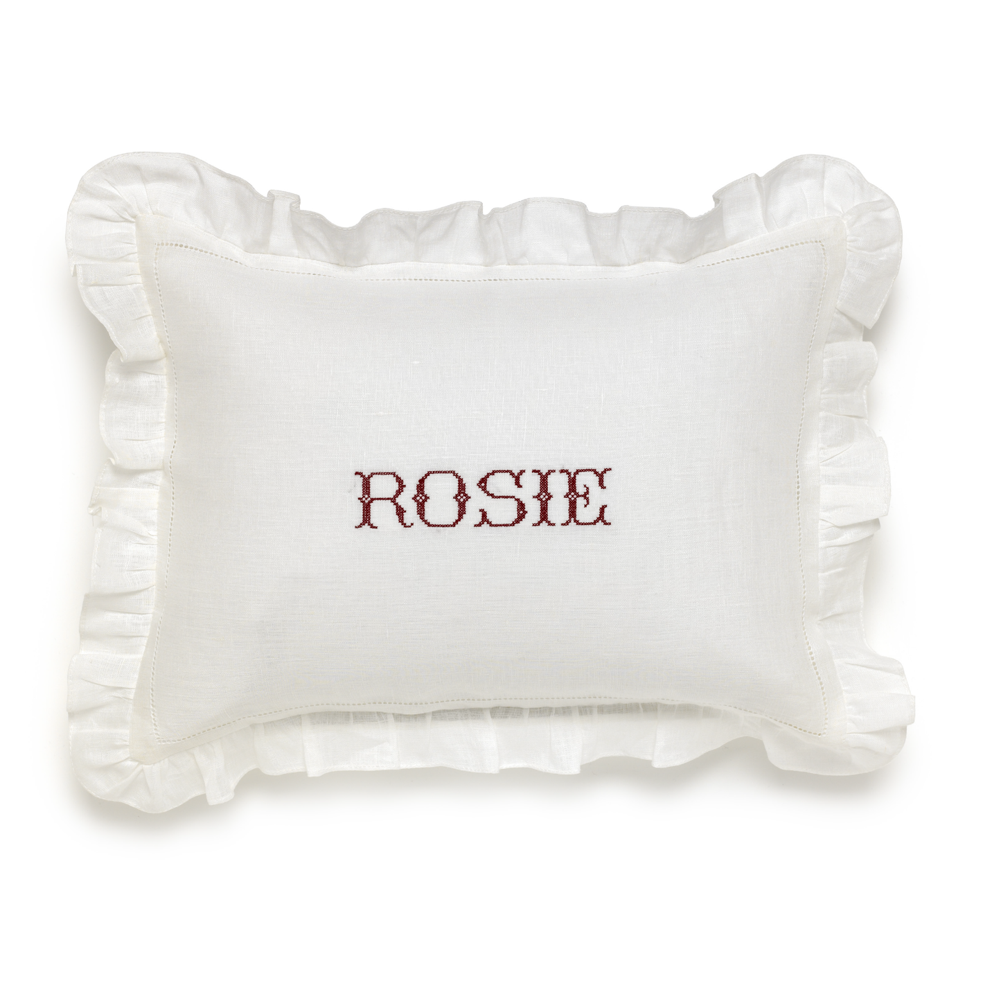 Monogrammed Name Boudoir Pillow with Frill Edge