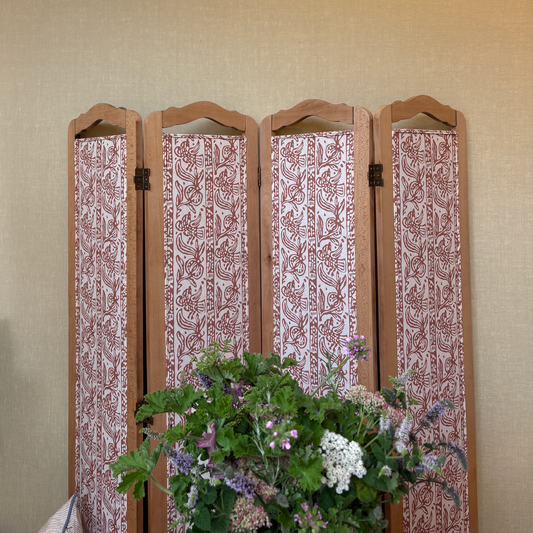 Showroom Ex-Display Folding Screen Upholstered in Finist Dual Use Archive Print in Sirin Terracotta/Oyster