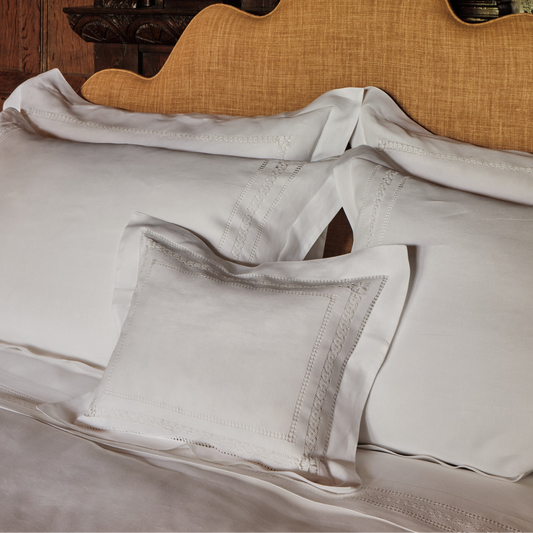 Eugenie Frame Boudoir Pillowcase in Pure White with Ajoure