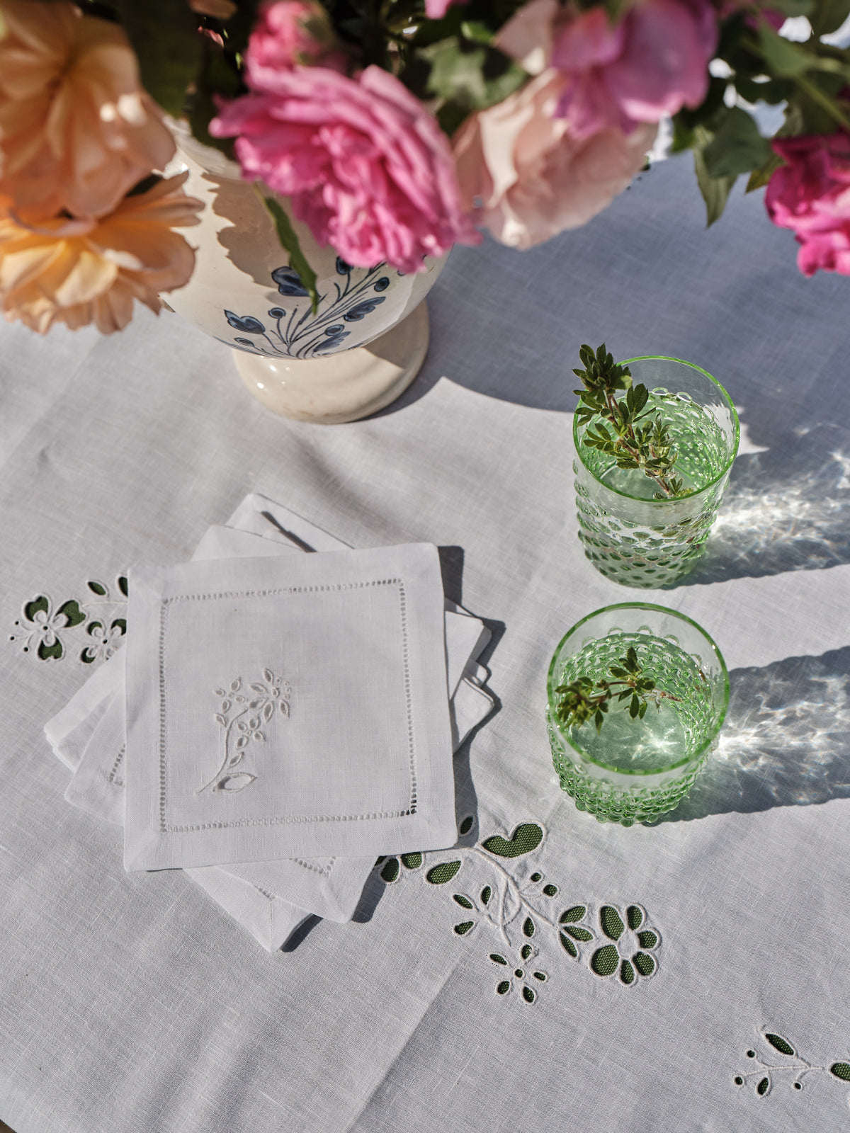 Field Flower Tablecloth in Pure White with Broderie Anglaise
