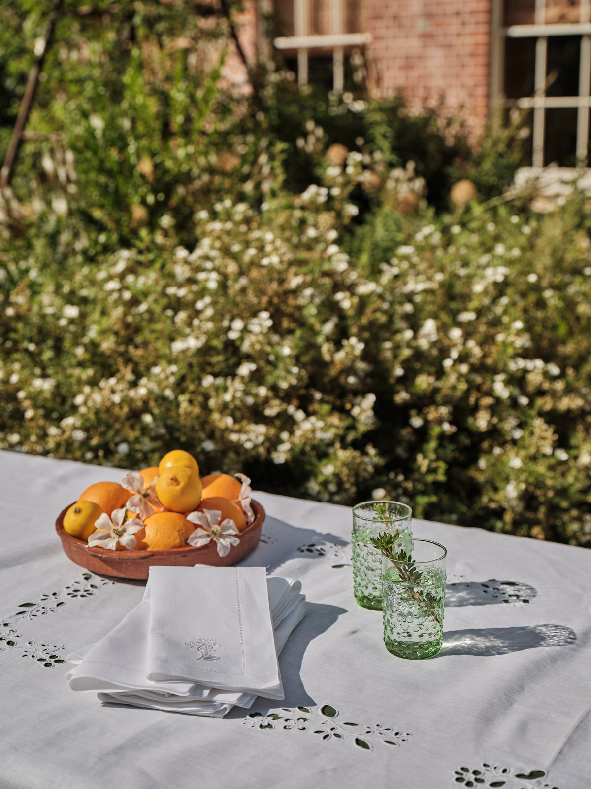 Field Flower Tablecloth in Pure White with Broderie Anglaise