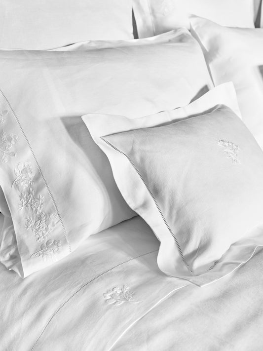 Field Flower Boudoir Pillow in Pure White with Blanc Broderie