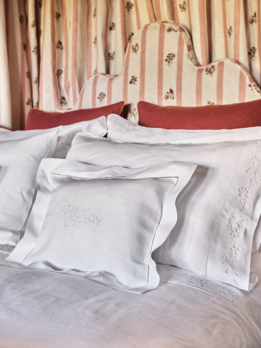 Field Flower Boudoir Pillow in Pure White with Broderie Anglaise