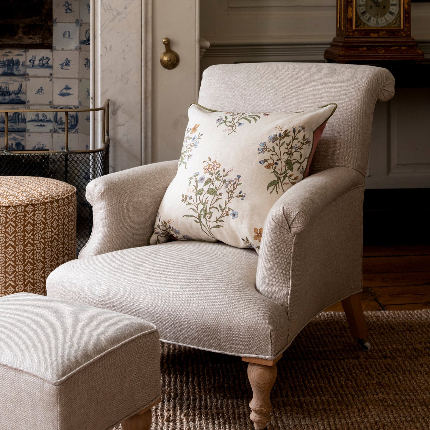 Flax & Field Flowers Dual Use Printed Linen Multi/Pale Oyster