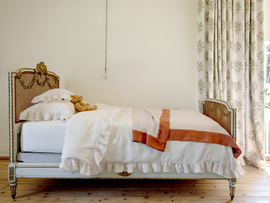 Linen Throw in English Rose with Terracotta Border