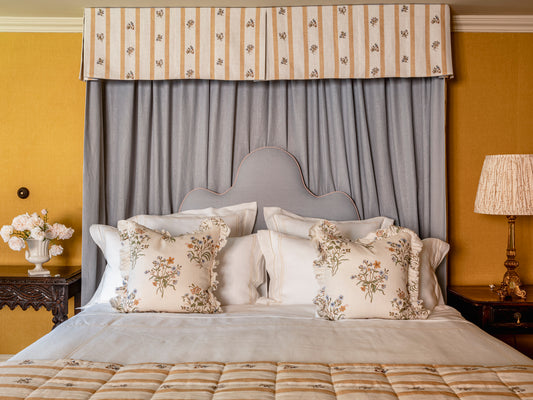 Flax & Field Posy Stripe Dual Use Printed Linen Ochre/Pale Oyster